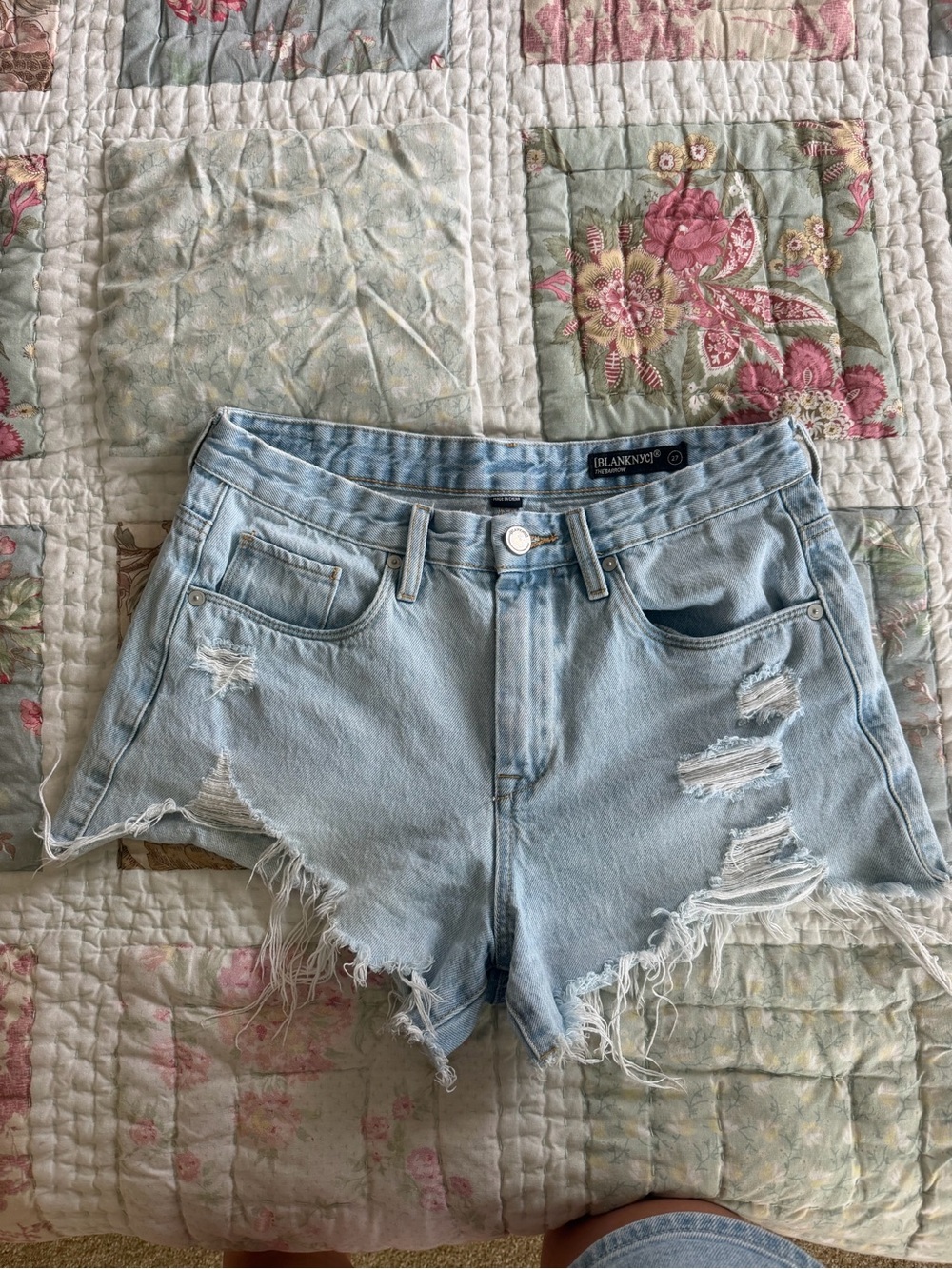 Blank NYC Light Wash Distressed Denim Cutoff Shorts
